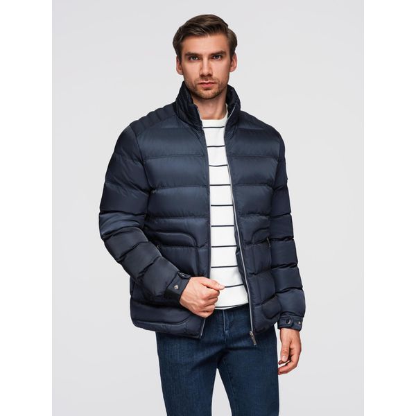 Giacca Da Uomo Trapuntata Ombre Con Lucentezza E Collo Alto Blu Scuro L-image