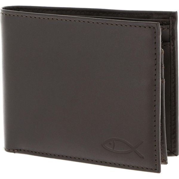 Oxmox Pelle Portafoglio Leather Rfid Protect QuerscheinböRse Freedom Fish Embossed Brown Marrone Scuro-image