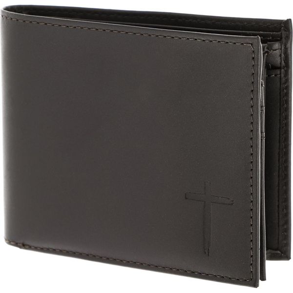 Oxmox Pelle Portafoglio Leather Rfid Protect QuerscheinböRse Freedom Cross Embossed Brown Marrone Scuro-image