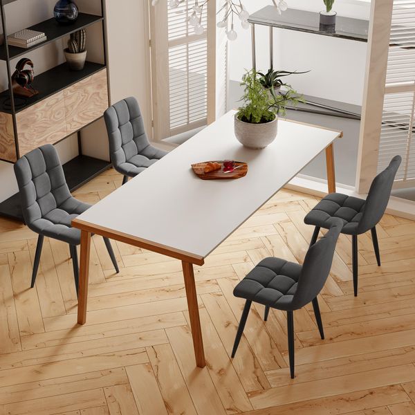 Set Di 4 Sedie Da Pranzo, Seduta In Velluto, Gambe In Metallo Nero Con Schienale, Grigio-image