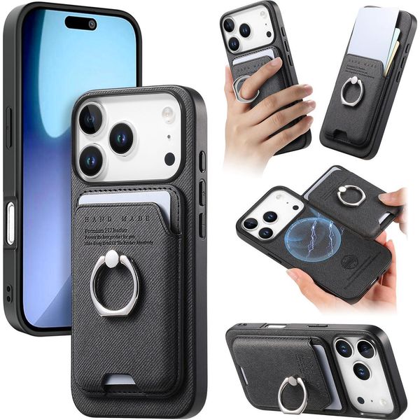 Inf Custodia Nera Inpoliuretanopelle Con Anello E Porta Carte Magnetica Per Iphone 17 Pro Max-image