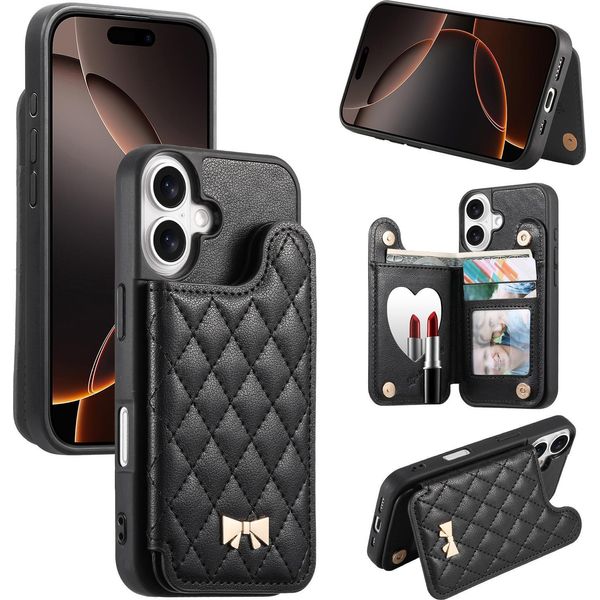 Inf Elegante Custodia A Portafoglio Per Iphone 17 Air Con Porta Carte, Supporto & Specchio Nero-image