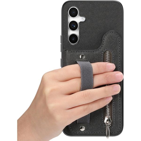 Inf Custodia Nera Inpoliuretanoper Samsung S25 Ultra Con Porta Carte, Supporto & Cinturino-image
