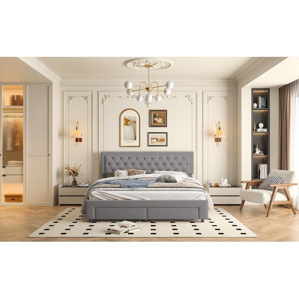 Letto Matrimoniale Imbottito 160 X 200 Cm Con Contenitore E Rete A Doghe, Trattamento Antimacchia, Velluto, Grigio-image