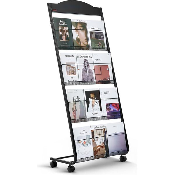 Vevor Portadepliant Pieghevole Porta Riviste Con 4 Tasche, Porta Letteratura Arrotolabile Porta Cataloghi Inclinato, Porta Libri Da Terra Per Fiere, Uffici, Esposizioni-image