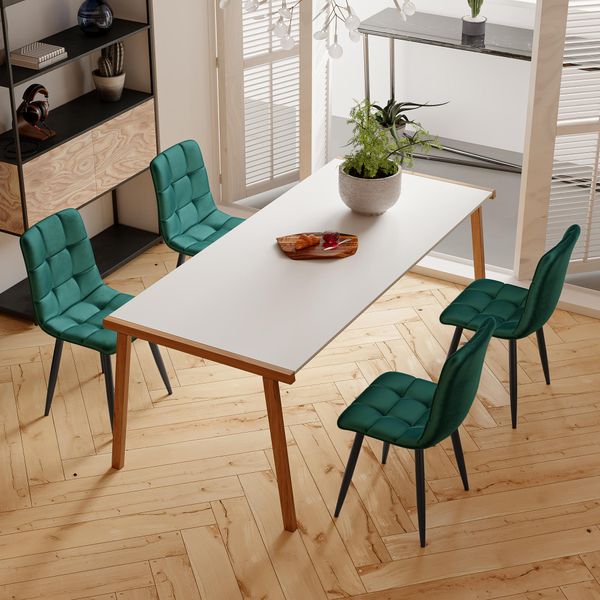Set Di 4 Sedie Da Pranzo, Seduta In Velluto, Gambe In Metallo Nero Con Schienale, Verde-image