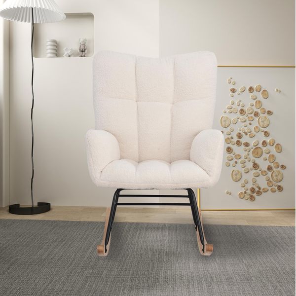 Sedia A Dondolo Imbottita Con Schienale Alto Per Soggiorno E Balcone, Beige-image
