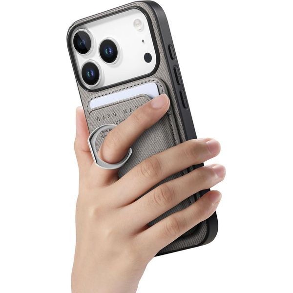 Inf Custodia Grigia Inpoliuretanoper Iphone 17 Con Porta Carte Magnetico E Anello-image