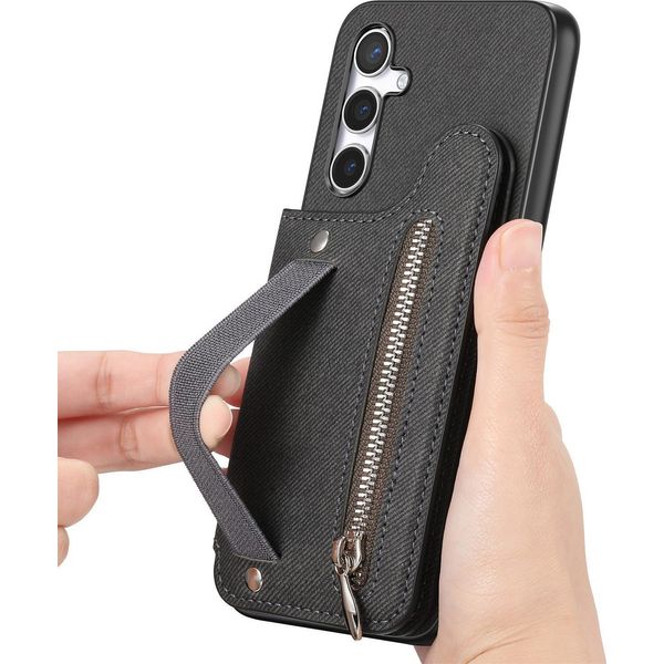 Inf Custodia Nera Inpoliuretanoper Samsung S25 Plus Con Porta Carte E Cinturino-image