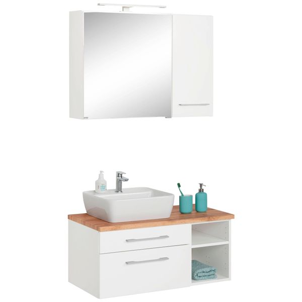 BadmöBel-Set Welltime "Davos", Weiß, Becken Links, KastenmöBel-Sets, BadmöBel-Set, Spiegelschrank Mit Extra Regal-image
