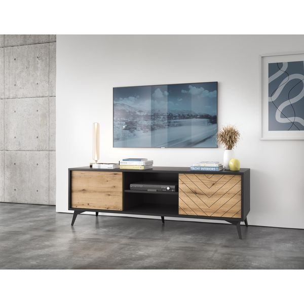 Armadio Rtv 154 Cm, Rovere Evoke, Cassa Nera, Design Moderno-image