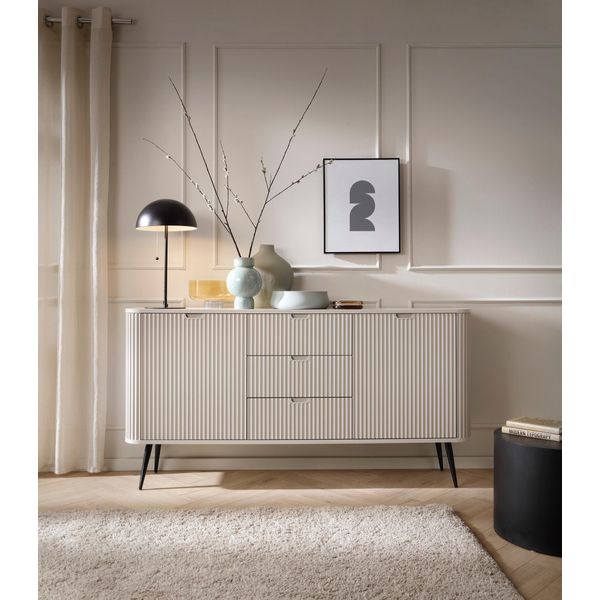 Cassettiera Moderna In Cashmere Mdf 168 Cm - Gambe A Scelta In Oro O Nero-image