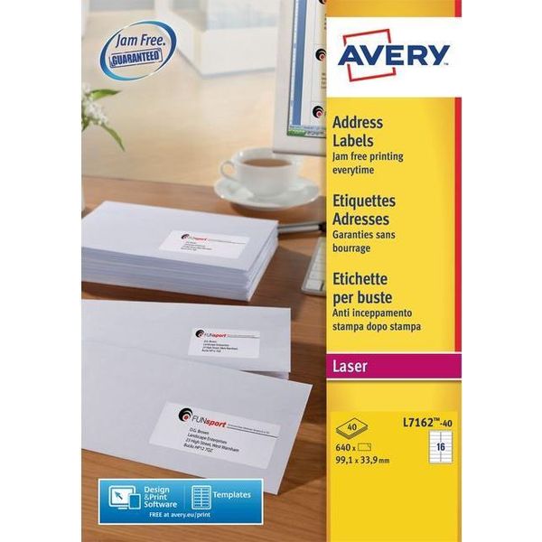 Avery L7162-40.FR Etichetta Di Indirizzo Avery, 99,1 X 33,9 Mm, Bianca-image