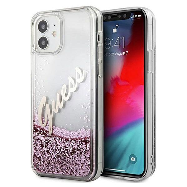 Guess GUHCP12SGLVSPI Iphone 12 Mini 5.4 Rosa / Rosa Custodia Rigida Glitter Vintage Script-image