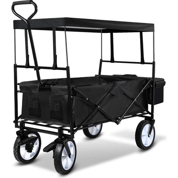 Jopassy Carrello A Mano Pieghevole Con Tetto Carrello Da Trasporto A 2 Posti Pieghevole Pneumatici In Gomma Piena Freno Fino A 80 Kg Nero-image