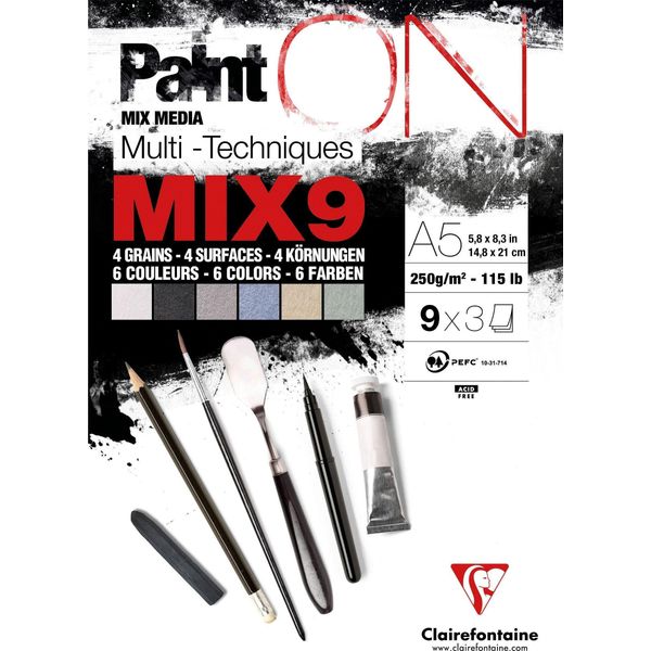 Clairefontaine 960074C Clairefontaine Paint'on MIX9 Blocco Carta Da Disegno, Din A5-image