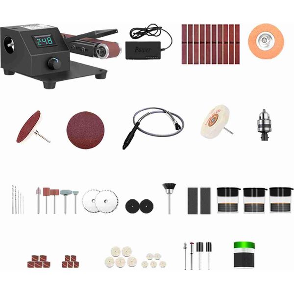Mini Levigatrice A Nastro Verticale E Orizzontale Da 350 W, Lucidatrice Elettrica, Levigatrice, Piccolo Nastro Abrasivo, Controllo Continuo Della Velocità-image