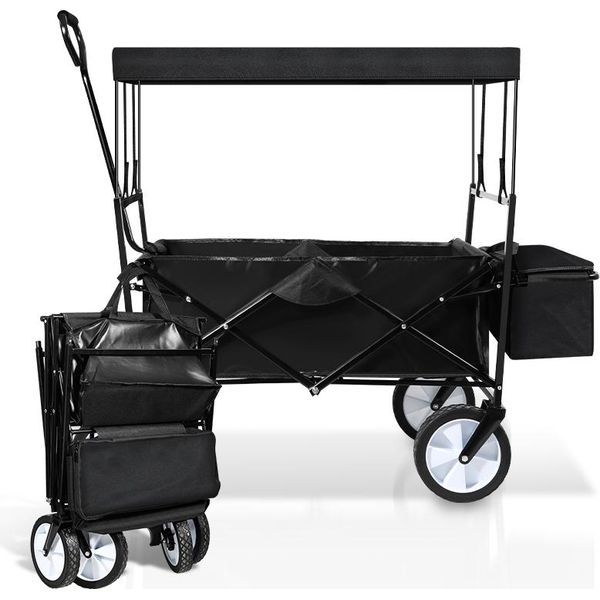 Carrello A Mano Con Tetto Clanmacy Carrello A Mano Pieghevole Nero Carrello Da Giardino Pieghevole Carrello Da Trasporto-image