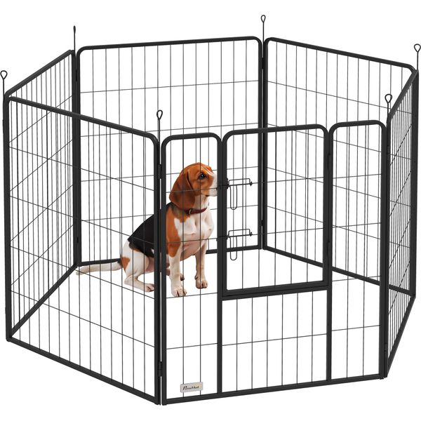 Pawhut, Recinto Per Cuccioli Alto 100 Cm, 6-TLG. Box Per Cani Fai Da Te Per Cuccioli Con Porta, Recinto Libero Per Cani Di Piccola, Media E Grande Taglia, Acciaio-image