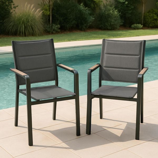 Set Di 2 Sedie Da Giardino In Alluminio E Textilene Grigio - Oviala Ciotat-image