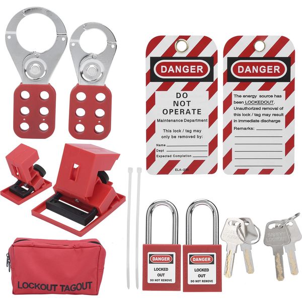 Kit Di Lockout Tagout, Multifunzionale, Con Cartello Di Avvertimento A Forma Di Hasp, Sicurezza, Lucchetto Rosso, Portatile-image