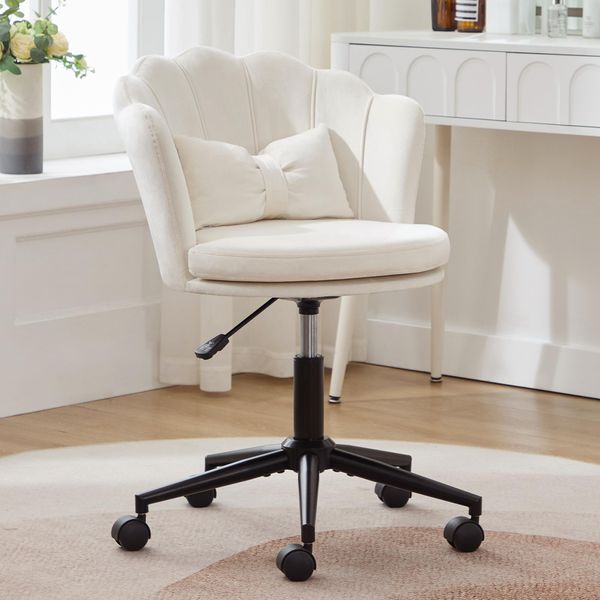 Sedia Da Ufficio Ergonomica Flieks, Sedia Da Trucco Girevole, Sedia Da Trucco Senza Braccioli, Sedia Da Scrivania Con Schienale A Petali, Beige-image
