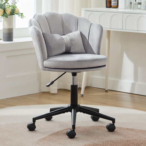 Sedia Da Ufficio Ergonomica Flieks, Sedia Da Trucco Girevole, Sedia Da Trucco Senza Braccioli, Sedia Da Scrivania Con Schienale A Petali, Grigio-image