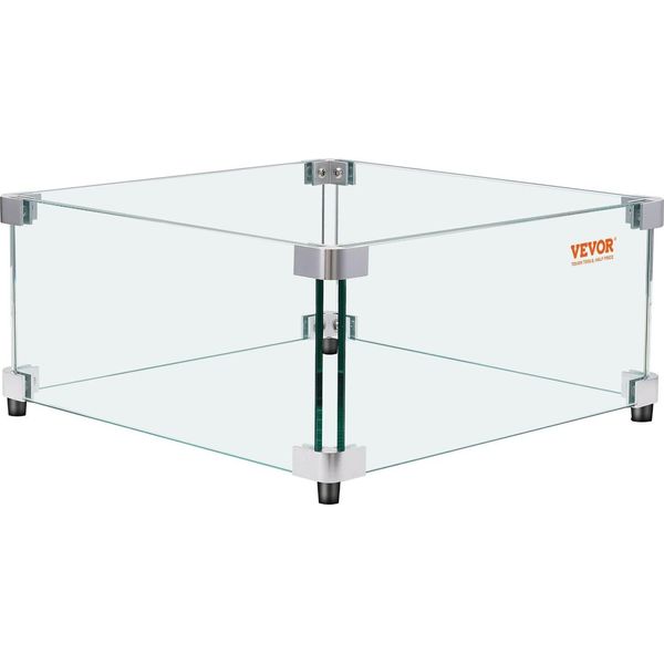 Parabrezza Per Caminetto A Gas Per Tavolo Da Fuoco Quadrato, 493 X 493 X 191 Mm, Trasparente, Parabrezza Temprato Per Caminetti, Protezione In Vetro Quadrato Di 8 Mm Di Spessore, Lastra Di Vetro Con Rivestimento Duro-image