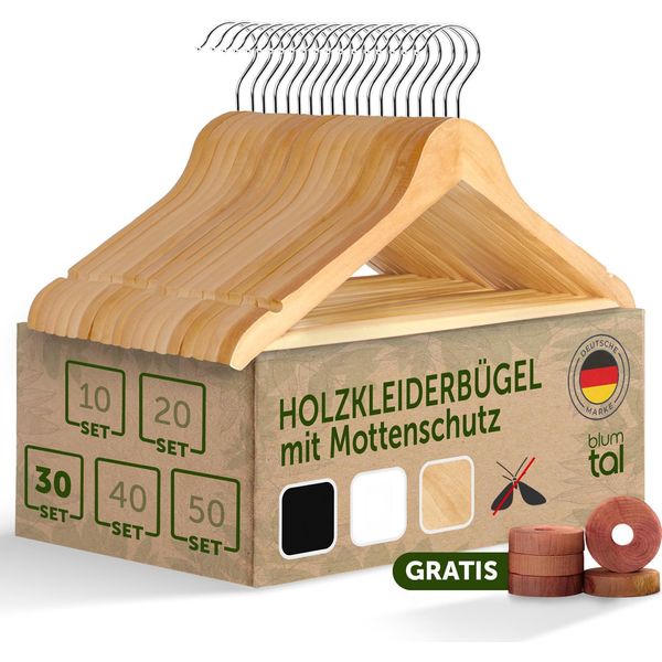 Appendiabiti In Legno Blumtal Set Da 30 - Appendino In Legno Con Gancio In Metallo Girevole A 360° - Appendino In Legno Robusto Con Protezione Antitarme In Legno Di Cedro-image