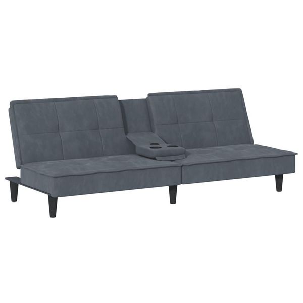 Syfax™ Divano Letto Con Portabicchieri In Velluto Grigio Scuro-image