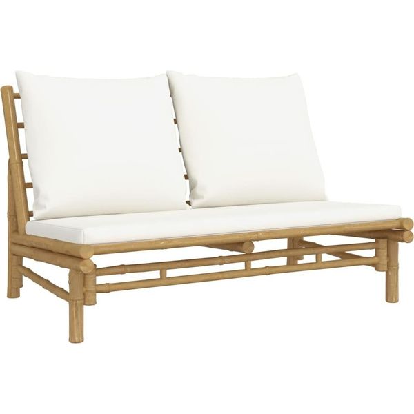 Syfax™ Panca Da Giardino Con Cuscini Bianco Crema In Bambù-image