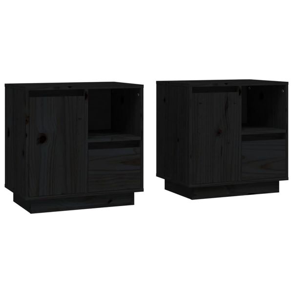 Syfax™ Comodini 2 Pz Neri 50X34X50 Cm In Legno Massello Di Pino-image