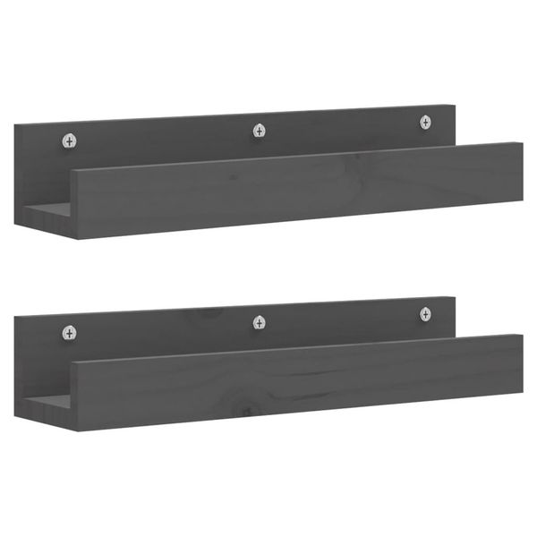 Syfax™ Mensole Da Parete 2 Pz Grigio 50X12X9Cm Legno Massello Di Pino-image