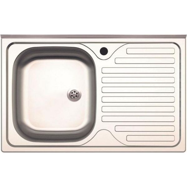 Lavello Appoggio Acciaio Inox 80X50 Cm Una Vasca E Gocciolatoio Destro SA216-image
