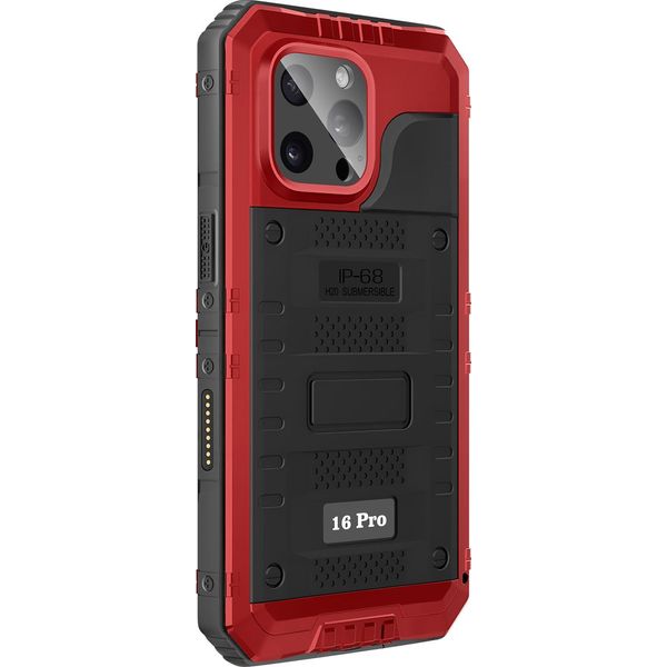 Avizar, Custodia Impermeabile Iphone 16 Pro IP68 Bordo Rinforzato Antiurto, Nero / Rosso-image