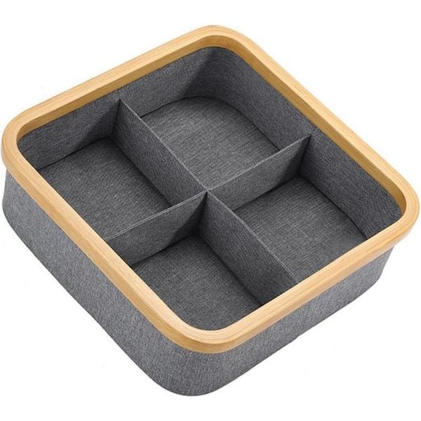 Inf Cesto Portaoggetti A 4 Scomparti In Tessuto Oxford - 30X30X9Cm Grigio-image