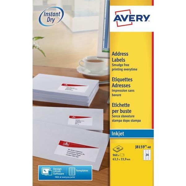 Etichetta Avery Bianca - Inkjet - J8159, BíLá, 63,5 X 33,9 Mm, 40 Listy-image