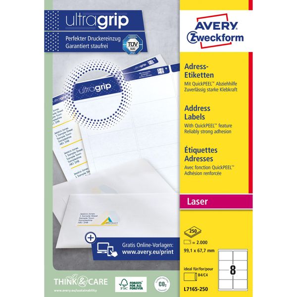 Avery – Etichetta L7165–250, 99,1 X 67,7 Mm, Bianca, 2000 Etichette-image