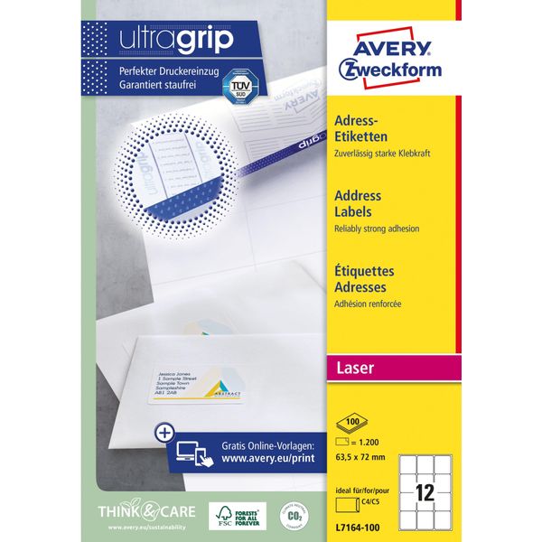 Avery L7164-100, Bianco, Carta, Laser, Biglietto Autoadesivo, Permanente, Rettangolo Arrotondato-image