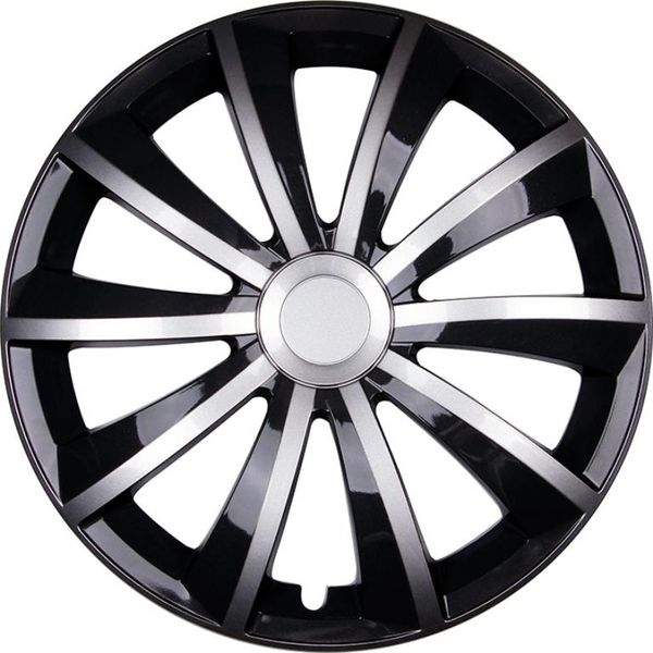 4X Coprimozzi Premium Design Copriruota Grail 16 Inch #25 Nero Argento Cromo-image