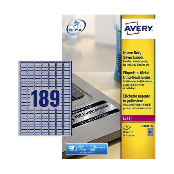 Avery - Etichetta L6008-20 25,4X10 Mm Argento 3780 Etichette-image