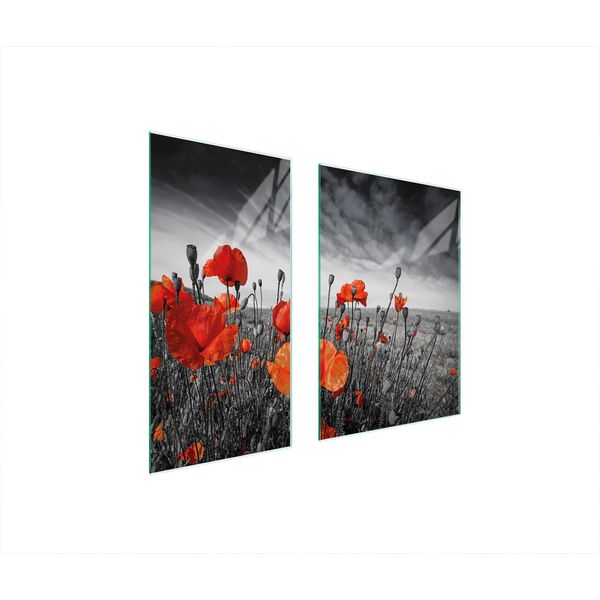 Piastre Copri Fornelli 2 Pezzi 75X52 Copri Piano Cottura In Ceramica Tagliere In Vetro Papaveri Rosso-image