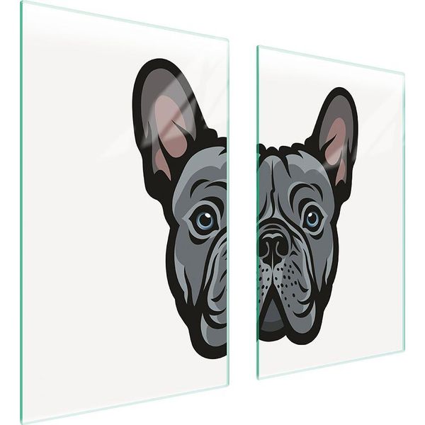 Piastre Copri Fornelli 2 Pezzi 75X52 Ceramica Copri Piano Cottura Vetro Tagliere Cane Grigio-image
