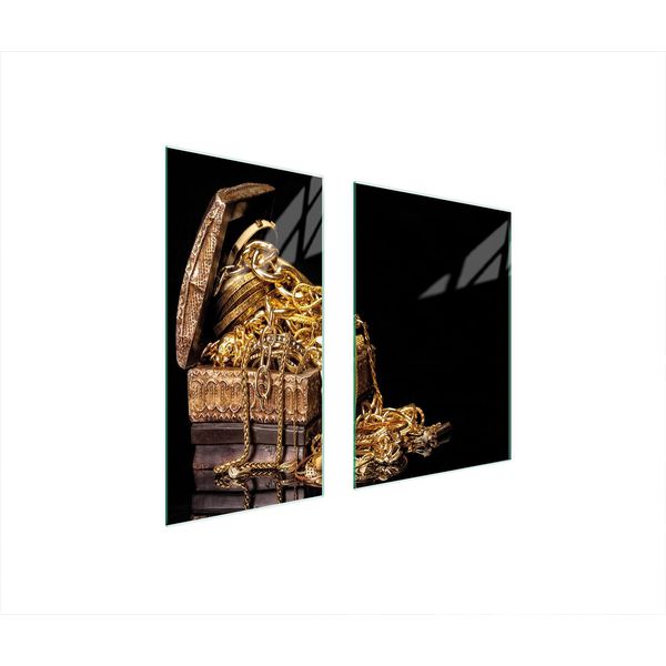 Piastre Copri Fornelli 2 Pezzi 75X52 Copri Piano Cottura In Ceramica Tagliere In Vetro Golden Black-image