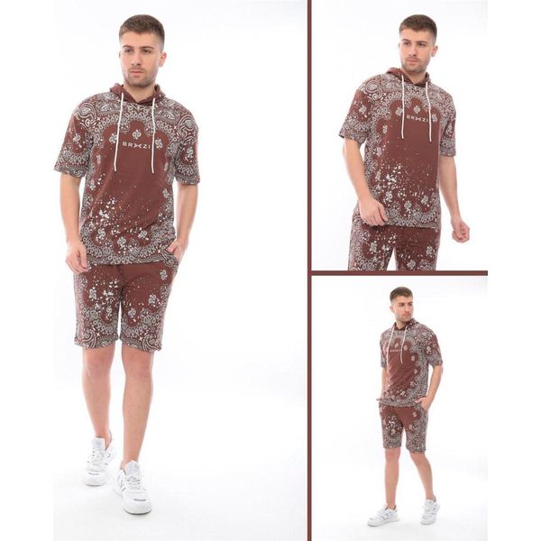 Tuta Da Jogging Da Uomo Con Pantaloncini E Cappuccio, Marrone/Xxl-image