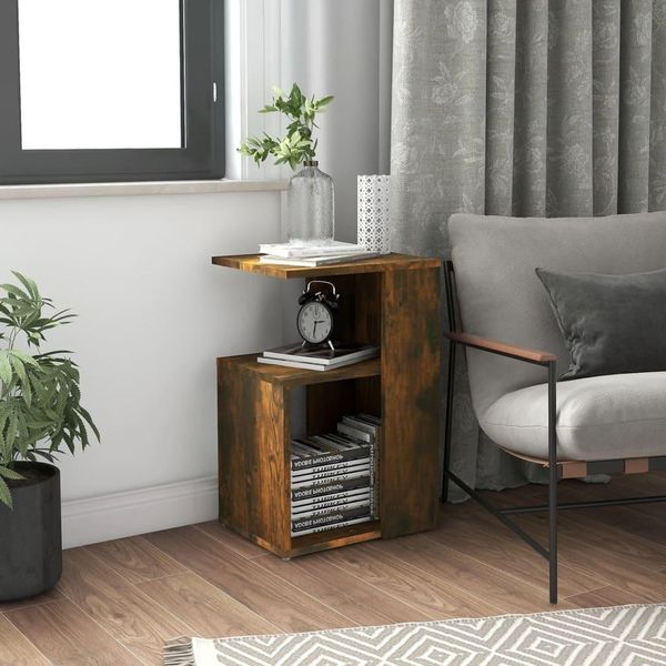 The Living Store Tavolino In Rovere Fumé 36X30X56 Cm Materiale A Base Di Legno-image