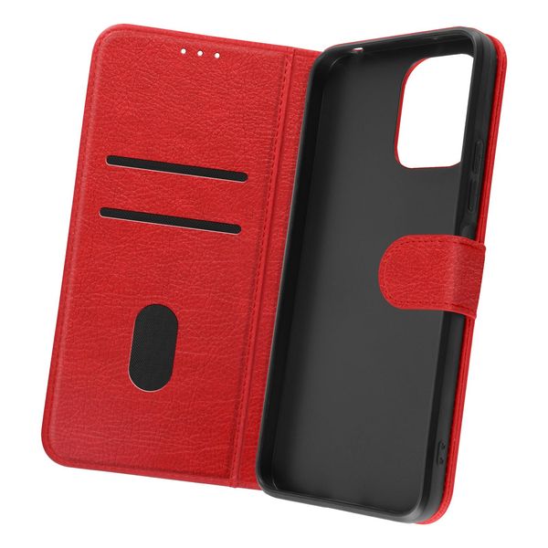 Avizar, Custodia Redmi 12 Chesterfield In Pelle Fiore Con Supporto, Rosso/Nero-image