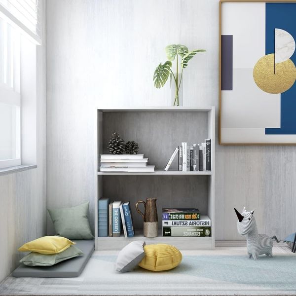 The Living Store Libreria Grigio Cemento 60X24X74,5 Cm Materiale Legno-image