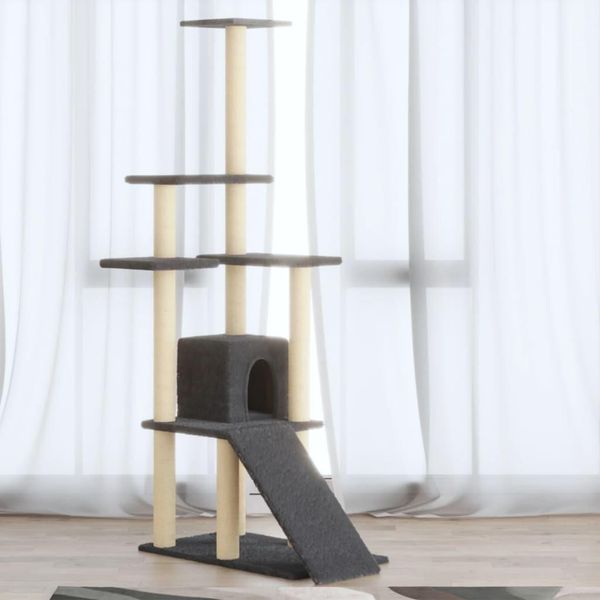 The Living Store Albero Per Gatti Con Tiragraffi In Sisal Grigio Scuro 155 Cm-image