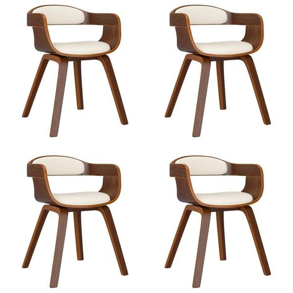 Syfax™ Sedie Da Pranzo 4 Pz Crema In Legno Curvato E Pelle Finta-image